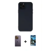 MARSİLYAN™- iPhone 12 Pro Max Kılıf Çekirdek Modern Serisi - Siyah 34D Izgaralı Cam + Neon Fosforlu Kamera Lens - SI