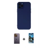 MARSİLYAN™- iPhone 12 Pro Max Kılıf Çekirdek Modern Serisi - Siyah 34D Izgaralı Cam + Neon Fosforlu Kamera Lens - SI