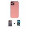 MARSİLYAN™- iPhone 12 Pro Max Kılıf Çekirdek Modern Serisi - Siyah 34D Izgaralı Cam + Neon Fosforlu Kamera Lens - SI