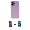 MARSİLYAN™- iPhone 12 Pro Max Kılıf Çekirdek Modern Serisi - Siyah 34D Izgaralı Cam + Neon Fosforlu Kamera Lens - SI