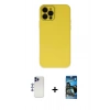 MARSİLYAN™- iPhone 12 Pro Max Kılıf Çekirdek Modern Serisi - Siyah 34D Izgaralı Cam + Shine Kamera Lens - LT