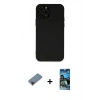 MARSİLYAN™- iPhone 12 Pro Max Kılıf Çekirdek Modern Serisi - Siyah 34D Izgaralı Cam + Siyah Shine Kamera Lens Koruma Cam