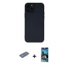 MARSİLYAN™- iPhone 12 Pro Max Kılıf Çekirdek Modern Serisi - Siyah 34D Izgaralı Cam + Yeşil Renkli Kamera Lens Koruma Cam