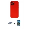 MARSİLYAN™- iPhone 12 Pro Max Kılıf Çekirdek Modern Serisi - Siyah 34D Izgaralı Cam + Yeşil Renkli Kamera Lens Koruma Cam