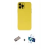 MARSİLYAN™- iPhone 12 Pro Max Kılıf Çekirdek Modern Serisi - Siyah 3D Antistatik Cam Ekran Koruyucu + Shine Kamera Lens Koruma Cam - SABE