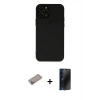 MARSİLYAN™- iPhone 12 Pro Max Kılıf Çekirdek Modern Serisi - Siyah 3D Antistatik Hayalet Cam Ekran Koruyucu + Shine Kamera Lens Koruma Cam - SABE