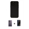 MARSİLYAN™- iPhone 12 Pro Max Kılıf Çekirdek Modern Serisi - Siyah 3D Antistatik Hayalet Cam Ekran Koruyucu + Beyaz Neon Fosforlu Kamera Lens