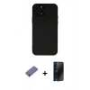 MARSİLYAN™- iPhone 12 Pro Max Kılıf Çekirdek Modern Serisi - Siyah 3D Antistatik Hayalet Cam Ekran Koruyucu + Metal Kamera Lens Koruma Cam - GD
