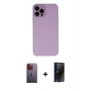 MARSİLYAN™- iPhone 12 Pro Max Kılıf Çekirdek Modern Serisi - Siyah 3D Antistatik Hayalet Cam Ekran Koruyucu + Neon Fosforlu Kamera Lens - TU