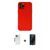 MARSİLYAN™- iPhone 12 Pro Max Kılıf Çekirdek Modern Serisi - Siyah 3D Antistatik Hayalet Cam Ekran Koruyucu + Shine Kamera Lens - LT