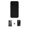 MARSİLYAN™- iPhone 12 Pro Max Kılıf Çekirdek Modern Serisi - Siyah 3D Antistatik Hayalet Cam Ekran Koruyucu + Neon Fosforlu Kamera Lens - SI