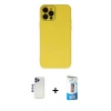MARSİLYAN™- iPhone 12 Pro Max Kılıf Çekirdek Modern Serisi - Siyah 5D Eko Cam Ekran Koruyucu + Shine Kamera Lens - LT