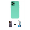MARSİLYAN™- iPhone 12 Pro Max Kılıf Çekirdek Modern Serisi - Siyah 5D Eko Cam Ekran Koruyucu + Neon Fosforlu Kamera Lens - SI