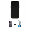 MARSİLYAN™- iPhone 12 Pro Max Kılıf Çekirdek Modern Serisi - Siyah 5D Eko Cam Ekran Koruyucu + Neon Fosforlu Kamera Lens - BZ