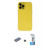 MARSİLYAN™- iPhone 12 Pro Max Kılıf Çekirdek Modern Serisi - Siyah 5D Eko Cam Ekran Koruyucu + Renkli Kamera Lens Koruma Cam - YL
