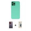 MARSİLYAN™- iPhone 12 Pro Max Kılıf Çekirdek Modern Serisi - Siyah 6D Mat Seramik Hayalet Nano Ekran Koruyucu + Neon Fosforlu Kamera Lens - TU