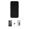 MARSİLYAN™- iPhone 12 Pro Max Kılıf Çekirdek Modern Serisi - Siyah 6D Mat Seramik Hayalet Nano Ekran Koruyucu + Neon Fosforlu Kamera Lens - BZ