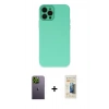 MARSİLYAN™- iPhone 12 Pro Max Kılıf Çekirdek Modern Serisi - Siyah 6D Mat Seramik Hayalet Nano Ekran Koruyucu + Neon Fosforlu Kamera Lens - YL