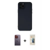 MARSİLYAN™- iPhone 12 Pro Max Kılıf Çekirdek Modern Serisi - Siyah 6D Mat Seramik Hayalet Nano Ekran Koruyucu + Neon Fosforlu Kamera Lens - TU