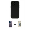 MARSİLYAN™- iPhone 12 Pro Max Kılıf Çekirdek Modern Serisi - Siyah 6D Mat Seramik Hayalet Nano Ekran Koruyucu + Neon Fosforlu Kamera Lens - MI