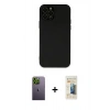 MARSİLYAN™- iPhone 12 Pro Max Kılıf Çekirdek Modern Serisi - Siyah 6D Mat Seramik Hayalet Nano Ekran Koruyucu + Neon Fosforlu Kamera Lens - YL