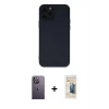 MARSİLYAN™- iPhone 12 Pro Max Kılıf Çekirdek Modern Serisi - Siyah 6D Mat Seramik Hayalet Nano Ekran Koruyucu + Neon Fosforlu Kamera Lens - BZ