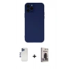 MARSİLYAN™- iPhone 12 Pro Max Kılıf Çekirdek Modern Serisi - Siyah Bilvis Hayalet Cam Ekran Koruyucu + Lacivert Shine Kamera Lens
