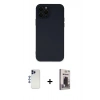 MARSİLYAN™- iPhone 12 Pro Max Kılıf Çekirdek Modern Serisi - Siyah Bilvis Hayalet Cam Ekran Koruyucu + Lacivert Shine Kamera Lens
