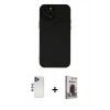 MARSİLYAN™- iPhone 12 Pro Max Kılıf Çekirdek Modern Serisi - Siyah Bilvis Hayalet Cam Ekran Koruyucu + Lacivert Shine Kamera Lens