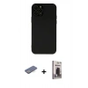 MARSİLYAN™- iPhone 12 Pro Max Kılıf Çekirdek Modern Serisi - Siyah Bilvis Hayalet Cam Ekran Koruyucu + Mavi Renkli Kamera Lens Koruma Cam