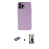 MARSİLYAN™- iPhone 12 Pro Max Kılıf Çekirdek Modern Serisi - Siyah Bilvis Hayalet Cam Ekran Koruyucu + Mavi Renkli Kamera Lens Koruma Cam