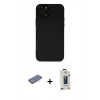 MARSİLYAN™- iPhone 12 Pro Max Kılıf Çekirdek Modern Serisi - Siyah Bilvis Hayalet Cam Ekran Koruyucu + Mavi Renkli Kamera Lens Koruma Cam