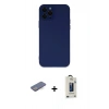 MARSİLYAN™- iPhone 12 Pro Max Kılıf Çekirdek Modern Serisi - Siyah Bilvis Hayalet Cam Ekran Koruyucu + Mavi Renkli Kamera Lens Koruma Cam
