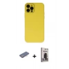 MARSİLYAN™- iPhone 12 Pro Max Kılıf Çekirdek Modern Serisi - Siyah Bilvis Hayalet Cam Ekran Koruyucu + Mavi Renkli Kamera Lens Koruma Cam