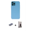 MARSİLYAN™- iPhone 12 Pro Max Kılıf Çekirdek Modern Serisi - Siyah Bilvis Hayalet Cam Ekran Koruyucu + Mavi Renkli Kamera Lens Koruma Cam