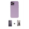 MARSİLYAN™- iPhone 12 Pro Max Kılıf Çekirdek Modern Serisi - Siyah Bilvis Hayalet Cam Ekran Koruyucu + Neon Fosforlu Kamera Lens - BZ