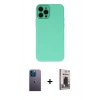 MARSİLYAN™- iPhone 12 Pro Max Kılıf Çekirdek Modern Serisi - Siyah Bilvis Hayalet Cam Ekran Koruyucu + Neon Fosforlu Kamera Lens - MI