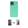 MARSİLYAN™- iPhone 12 Pro Max Kılıf Çekirdek Modern Serisi - Siyah Bilvis Hayalet Cam Ekran Koruyucu + Neon Fosforlu Kamera Lens - BZ