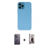 MARSİLYAN™- iPhone 12 Pro Max Kılıf Çekirdek Modern Serisi - Siyah Bilvis Hayalet Cam Ekran Koruyucu + Neon Fosforlu Kamera Lens - BZ