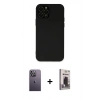 MARSİLYAN™- iPhone 12 Pro Max Kılıf Çekirdek Modern Serisi - Siyah Bilvis Hayalet Cam Ekran Koruyucu + Neon Fosforlu Kamera Lens - BZ