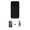 MARSİLYAN™- iPhone 12 Pro Max Kılıf Çekirdek Modern Serisi - Siyah Bilvis Hayalet Cam Ekran Koruyucu + Neon Fosforlu Kamera Lens - MI