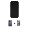 MARSİLYAN™- iPhone 12 Pro Max Kılıf Çekirdek Modern Serisi - Siyah Bilvis Hayalet Cam Ekran Koruyucu + Neon Fosforlu Kamera Lens - MI