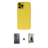 MARSİLYAN™- iPhone 12 Pro Max Kılıf Çekirdek Modern Serisi - Siyah Bilvis Hayalet Cam Ekran Koruyucu + Neon Fosforlu Kamera Lens - BZ
