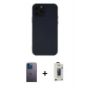 MARSİLYAN™- iPhone 12 Pro Max Kılıf Çekirdek Modern Serisi - Siyah Bilvis Hayalet Cam Ekran Koruyucu + Neon Fosforlu Kamera Lens - MI