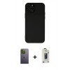 MARSİLYAN™- iPhone 12 Pro Max Kılıf Çekirdek Modern Serisi - Siyah Bilvis Hayalet Cam Ekran Koruyucu + Neon Fosforlu Kamera Lens - YL