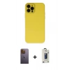 MARSİLYAN™- iPhone 12 Pro Max Kılıf Çekirdek Modern Serisi - Siyah Bilvis Hayalet Cam Ekran Koruyucu + Sarı Neon Fosforlu Kamera Lens