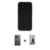 MARSİLYAN™- iPhone 12 Pro Max Kılıf Çekirdek Modern Serisi - Siyah Bilvis Hayalet Cam Ekran Koruyucu + Sarı Neon Fosforlu Kamera Lens