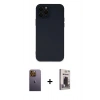 MARSİLYAN™- iPhone 12 Pro Max Kılıf Çekirdek Modern Serisi - Siyah Bilvis Hayalet Cam Ekran Koruyucu + Sarı Neon Fosforlu Kamera Lens