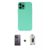 MARSİLYAN™- iPhone 12 Pro Max Kılıf Çekirdek Modern Serisi - Siyah Bilvis Hayalet Cam Ekran Koruyucu + Sarı Neon Fosforlu Kamera Lens