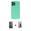 MARSİLYAN™- iPhone 12 Pro Max Kılıf Çekirdek Modern Serisi - Siyah Bilvis Hayalet Cam Ekran Koruyucu + Neon Fosforlu Kamera Lens - YL